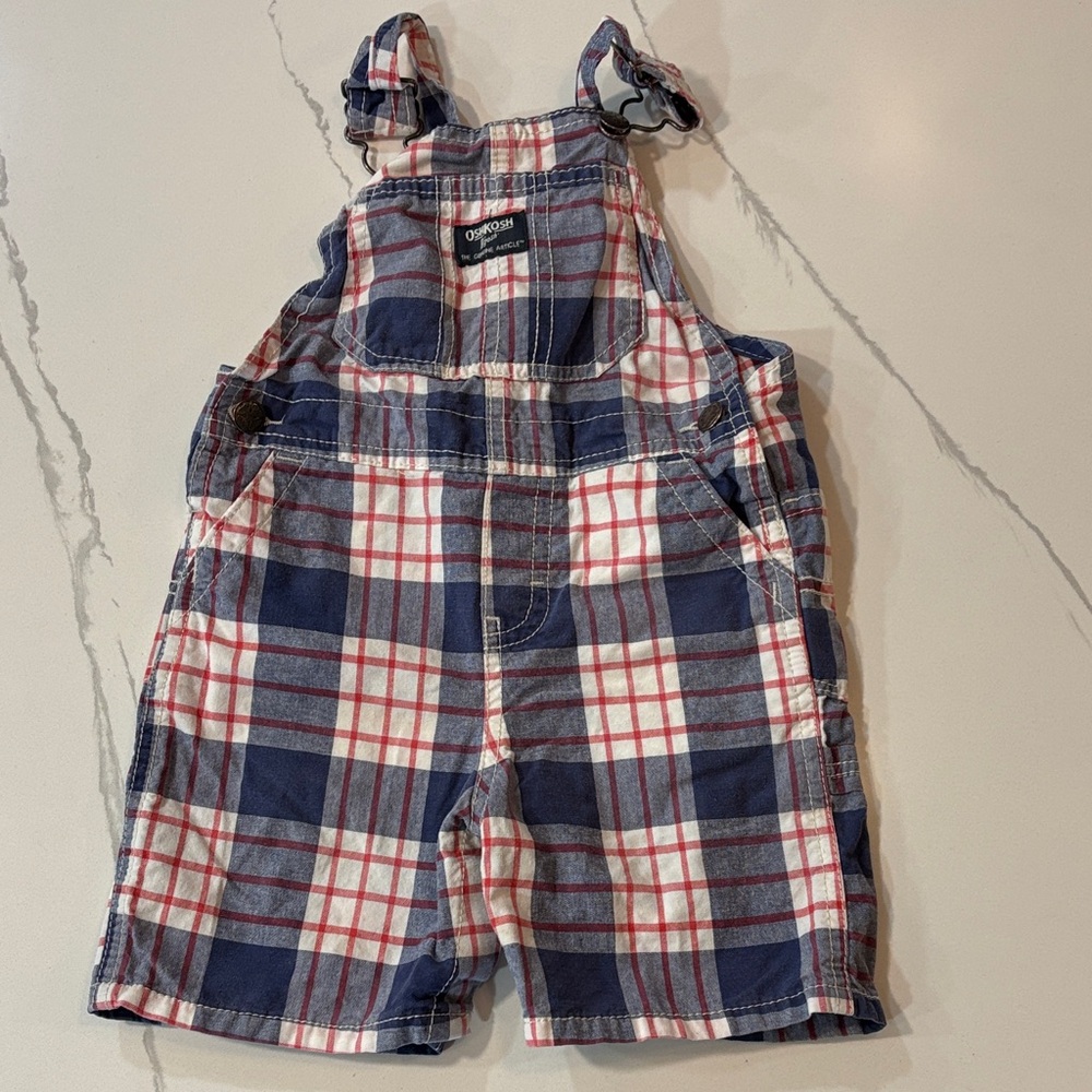 OshKosh B'gosh Red and Blue Plaid Overalls